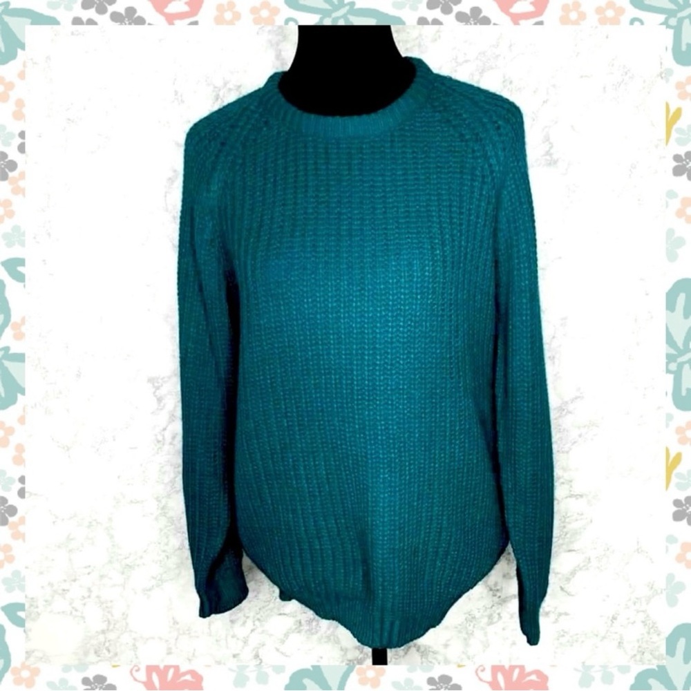 Mister Noah 80s Teal Fisherman Rib Knit Sweater Chunky Oversized Unisex S